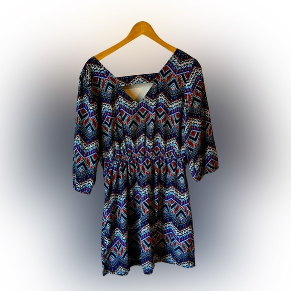 BeBop sheer elastic waist aztec print long sleeve dress Size Large - Picture 2 of 3